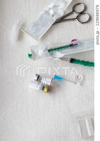 Shot of the syringes and medicine prepared for injection 129086978