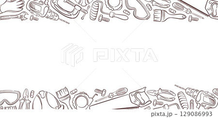 Border frame of repair tool in line art style with space for your text. Perfect for banner website, flyers, repair service or workshop design. 129086993
