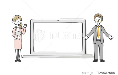 ビジネスマンとビジネスウーマンとPC 129087060