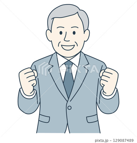 達成感を示すシニア男性（スーツ姿・カラー） 129087489