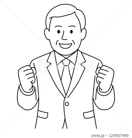 達成感を示すシニア男性（スーツ姿・線画） 129087490