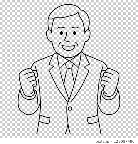 達成感を示すシニア男性（スーツ姿・線画） 129087490
