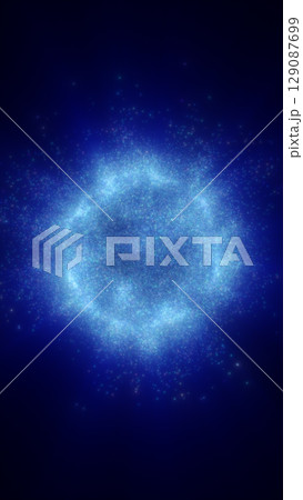 Blue glowing particle sphere in deep space, resembling a nebula or energy cluster in a digital cosmos Blue glowing particle sphere in deep space, resembling a nebula or energy cluster in a digital cosmos 129087699