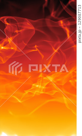 Hot glowing orange flames and abstract firelight swirls against a dark gradient background 129087713