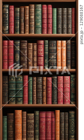【アンティーク本棚のクラシック装丁】重厚な知識と歴史を感じる書斎イメージ 129088167