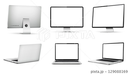 Realistic computer screen mockup. Laptop computer mockup different angles views. 129088169