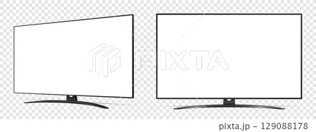 Mockup of smart tv. Front and side view with white empty screen on transparent background. 129088178