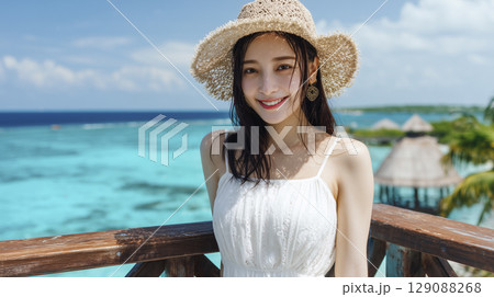 夏のリゾート地でバカンスを楽しんでいる女性 129088268