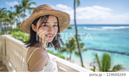 夏のリゾート地でバカンスを楽しんでいる女性 129088269