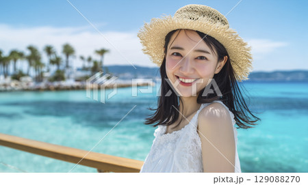夏のリゾート地でバカンスを楽しんでいる女性 129088270