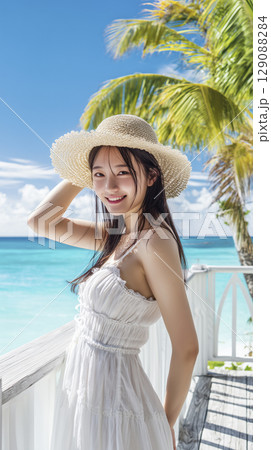 夏のリゾート地でバカンスを楽しんでいる女性 129088284