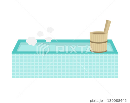 銭湯　温泉　風呂　湯船　浴槽　木製の風呂桶　イラスト 129088443