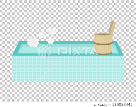 銭湯　温泉　風呂　湯船　浴槽　木製の風呂桶　イラスト 129088443