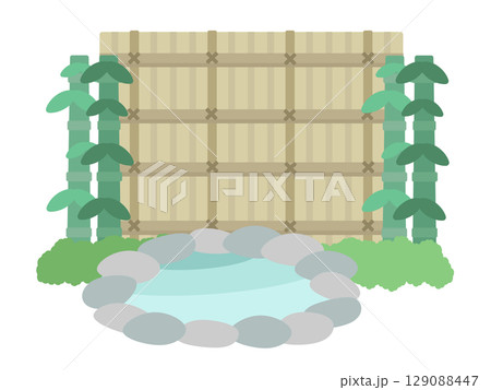 露天風呂 温泉 竹 竹柵 竹垣 イラスト 露天風呂 温泉 竹 竹柵 竹垣 イラスト 129088447
