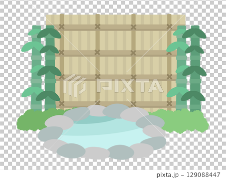 露天風呂 温泉 竹 竹柵 竹垣 イラスト 露天風呂 温泉 竹 竹柵 竹垣 イラスト 129088447