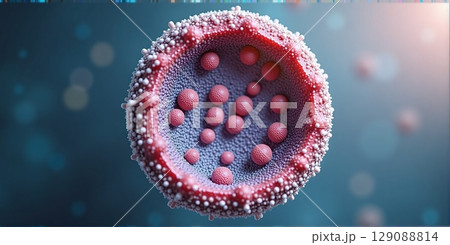 Microscopic liposome spheres with molecular core, encapsulated by lipid bilayer, enabling precise drug delivery and targeted therapeutic transport 129088814