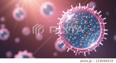 Microscopic liposome spheres with molecular core, encapsulated by lipid bilayer, enabling precise drug delivery and targeted therapeutic transport 129088819