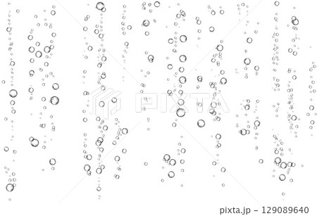Oxygen air bubbles flow in water on white background. Oxygen air bubbles flow in water on white background. 129089640