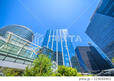 日本の横浜都市景観 7月。新高島駅前のビジネス街などを望む 日本の横浜都市景観 7月。新高島駅前のビジネス街などを望む 129089902