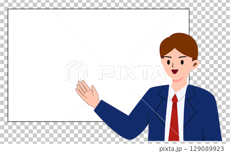 Business man presenting on a board. Office worker. Solution and communication for discussing and illustration 129089923