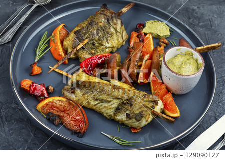 Delicious fillets of pollock or coalfish. Delicious fillets of pollock or coalfish. 129090127