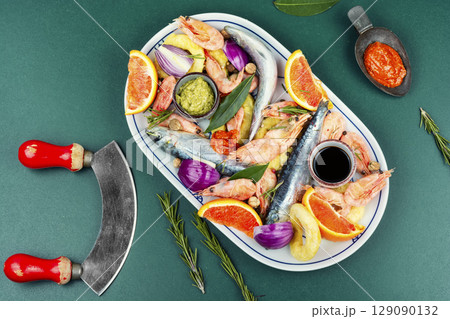 Marinade for fish and seafood. 129090132