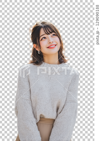 [Transparent background] Portrait illustration of a Japanese woman in autumn clothes 129090188