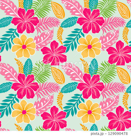 Seamless floral pattern of flower and leaves background Seamless floral pattern of flower and leaves background 129090478