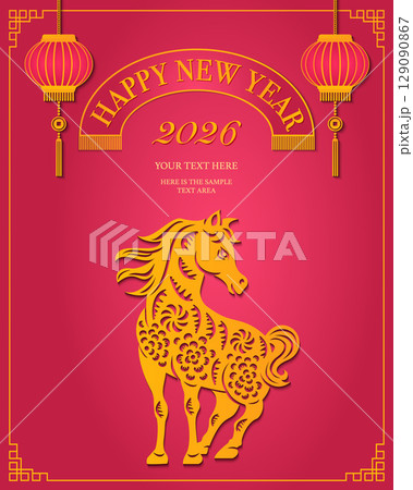 Happy Chinese new year of horse relief lantern and ribbon tag 129090867