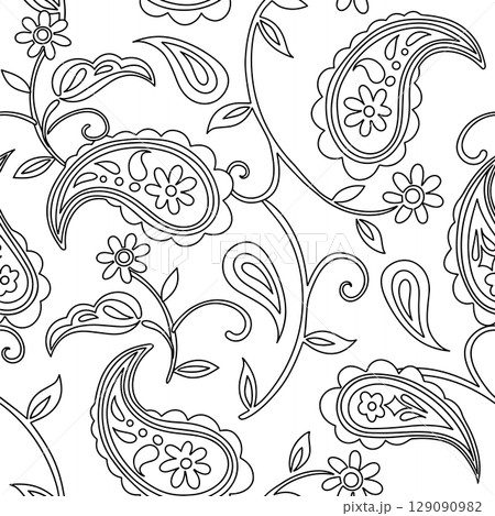Coloring book. Seamless pattern with vector floral ornaments. Oriental print. Paisley pattern. Coloring book. Seamless pattern with vector floral ornaments. Oriental print. Paisley pattern. 129090982