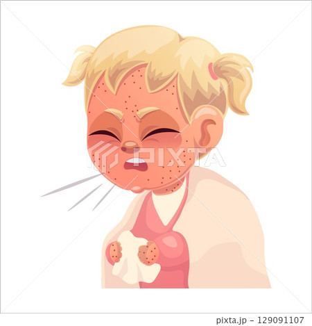 Vector illustration of a child with measles 129091107