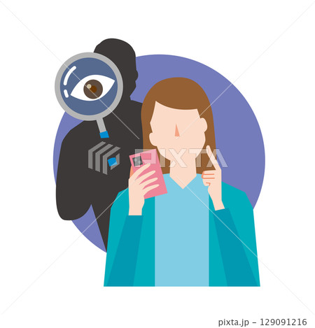 スマートフォンの情報を盗み見される女性 スマートフォンの情報を盗み見される女性 129091216