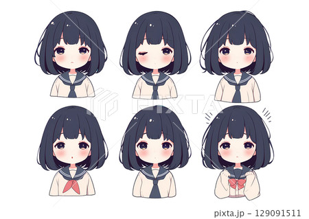 セーラー服を着たかわいい女の子のイラスト 129091511