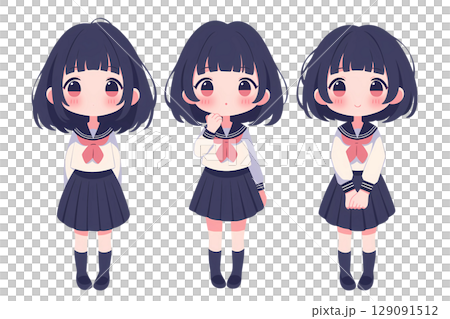 穿著水手服的可愛女孩的插圖 129091512