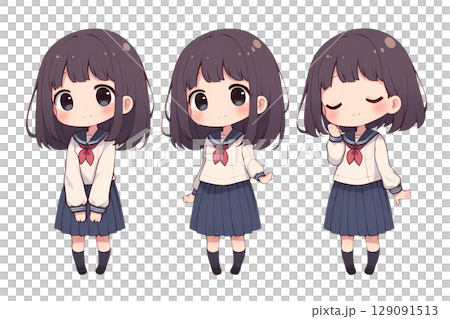 穿著水手服的可愛女孩的插圖 129091513