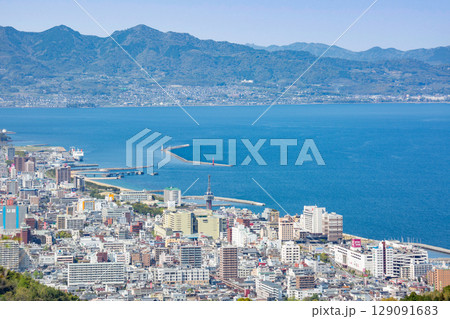 別府湾と別府市国東半島パノラマ 別府湾と別府市国東半島パノラマ 129091683
