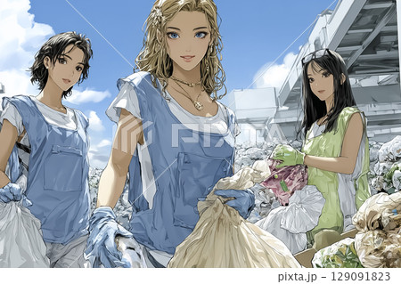 リサイクルセンターで働く女性のイラスト素材 リサイクルセンターで働く女性のイラスト素材 129091823