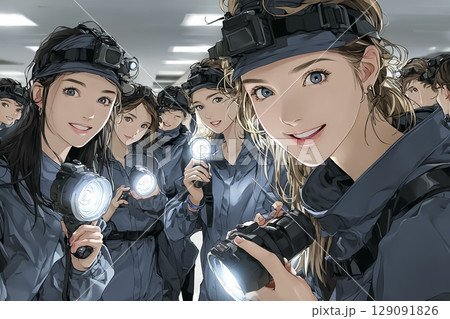 地下工事現場で働く女性のイラスト素材 129091826