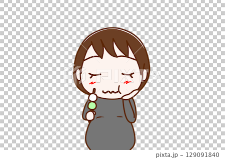 (Front view of upper body) A pregnant woman enjoying a delicious three-colored dumpling (Front view of upper body) A pregnant woman enjoying a delicious three-colored dumpling 129091840
