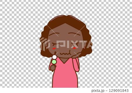 （上身正面圖）一位非洲婦女正在享用美味的三種餃子。 129091843