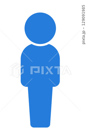 立っている1人の人の青いアイコン･ピクトグラム - 男女や大人･子どもの区別なく使えるデフォルメ体型 129091985