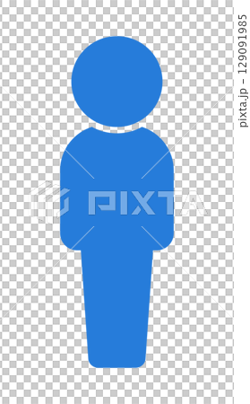立っている1人の人の青いアイコン･ピクトグラム - 男女や大人･子どもの区別なく使えるデフォルメ体型 129091985