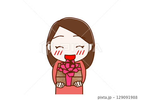 (上半身正面)お祝いの花束を笑顔で渡そうとする女性 (上半身正面)お祝いの花束を笑顔で渡そうとする女性 129091988