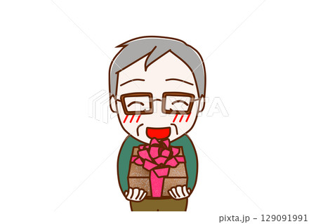 (上半身正面)お祝いの花束を笑顔で渡そうとする高齢の男性 (上半身正面)お祝いの花束を笑顔で渡そうとする高齢の男性 129091991