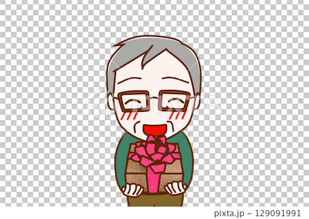 (上半身正面)お祝いの花束を笑顔で渡そうとする高齢の男性 (上半身正面)お祝いの花束を笑顔で渡そうとする高齢の男性 129091991