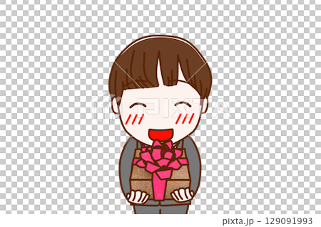 （上半身正面）お祝いの花束を笑顔で渡そうとする男子学生 129091993