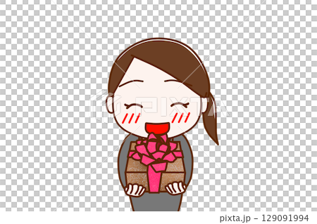 (Front view of upper body) A woman in a suit smiling and about to hand over a bouquet of flowers to celebrate (Front view of upper body) A woman in a suit smiling and about to hand over a bouquet of flowers to celebrate 129091994