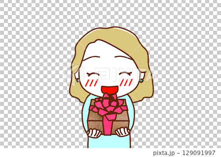 (Front view of upper body) A Caucasian woman smiling and trying to hand over a bouquet of flowers to celebrate (Front view of upper body) A Caucasian woman smiling and trying to hand over a bouquet of flowers to celebrate 129091997
