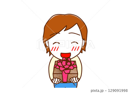 (上半身正面)お祝いの花束を笑顔で渡そうとする白人男性 (上半身正面)お祝いの花束を笑顔で渡そうとする白人男性 129091998