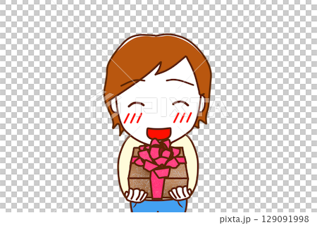 （上身正面）一名白人男子微笑著，試圖遞上一束鮮花以示慶祝 129091998